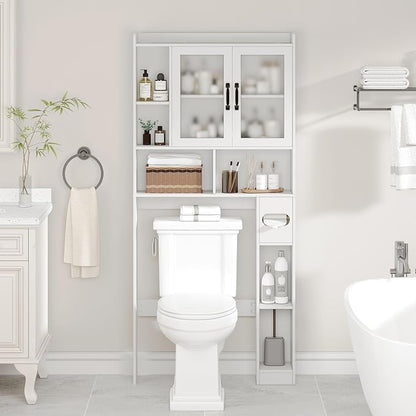 Vabches Over The Toilet Storage Cabinet, Farmhouse Storage Cabinet Over Toilet with Acrylic Doors，Home Space-Saving Toilet Rack, for Bathroom, Restroom, Laundry, White