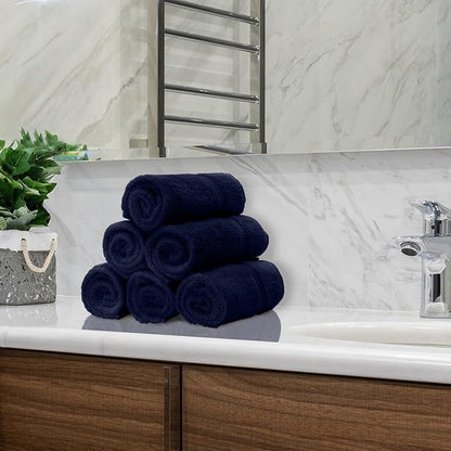 Monogrammed Hand Towel, Personalized Initial Gift, Extra Absorbent 100% Turkish Cotton - Soft Terry Finish - Set of 2 - White Block Initial C - Embroidered on Navy Blue Towels
