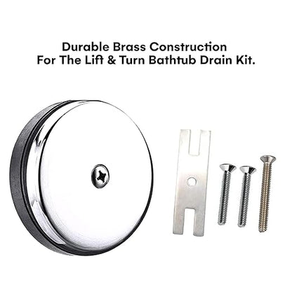 Dorence Antique Brass Bathtub Drain Replacement Parts - Lift, Turn to Drain Plug - Single Hole, Brass Construction, Universal Fit for 1 3/8" or 1 1/2" Drains - Overflow Drain Conversion Kit