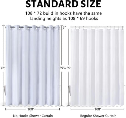Furlinic Extra Wide No Hook White Shower Curtain 108x72 Inch,Polyester Fabric Waterproof Shower Curtain Liner with 14 Plastic Split Grommets,Washable Shower Curtains for Bathroom Hotel Spa Luxury