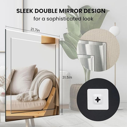 VASUHOME 22x32 Inch Frameless Double Layered Mirror with Polished Beveled Edge, HD Walll Vanity Mirror - Ideal for Bathroom, Living Room, Washroom, and Bedroom