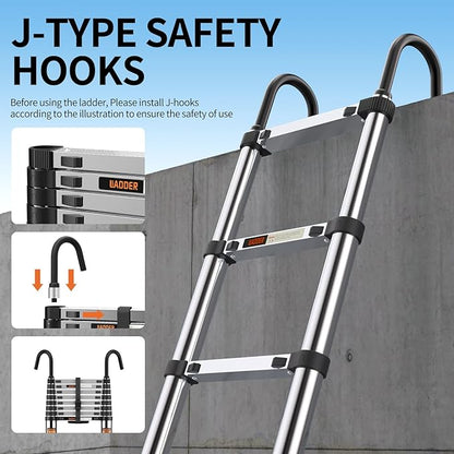Telescoping Ladder,with Stable Hook and stabilizer barand,10.5 FT Extension Ladder, Heavy Duty 330lbs Max Capacity, Multi-Purpose Collapsible Ladder for RV or Outdoor Work (3.2M/10.5FT)