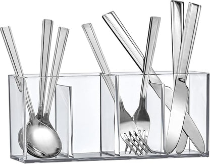 Amazing Abby - Glamour - Acrylic 4-Compartment Makeup Organizer, Transparent Plastic Makeup Brush Holder, Perfect Bathroom Vanity Storage Solution for Makeup Brushes, Eyebrow Pencils, and More