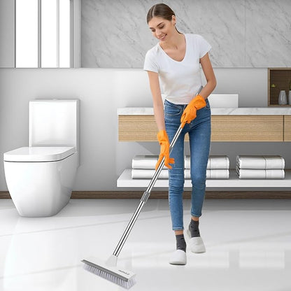 SetSail Floor Scrub Brush with 51-Inch Long Adjustable Handle 2 in 1 Scrape Brush Stiff Bristle Floor Scrubber for Cleaning Shower Bathroom Garage Kitchen Wall Deck Tub Tile, 2 Pack (Grey White)