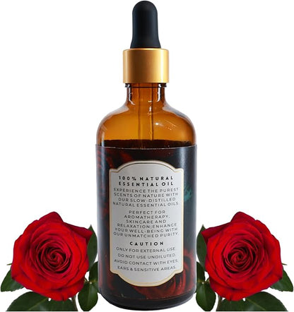 Luxurious Rose Essential Oil by Enhanced Essentials| Slow Distilled & Exotic| for Home,Diffusers,Skin & Hair Care,Aromatherapy,Bath,Perfume,Soap & Candle Making|with Glass Dropper| 3.38 Fl oz (100 ml)