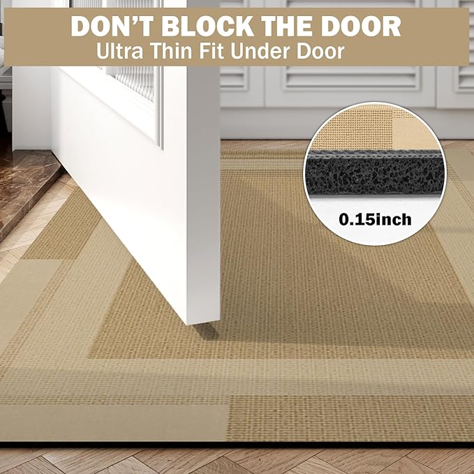 Non Slip Bath Mat, Rubber Backing Ultra Thin Bathroom Rugs Fit Under Door Quick Dry Super Absorbent Washable Bath Rug Shower Mat for Bathroom Floor Bathtub Shower Sink, Easy Care Brown 16"x 24"