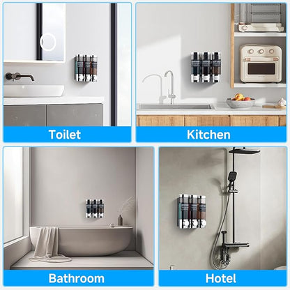Shampoo and Conditioner Dispenser,GlintGath Shower Dispenser 3 Chamber No Drill Shampoo Dispenser for Shower Wall Mounted Shower Soap Dispenser for Bathroom Hotel,3 * 300ML,Chrome