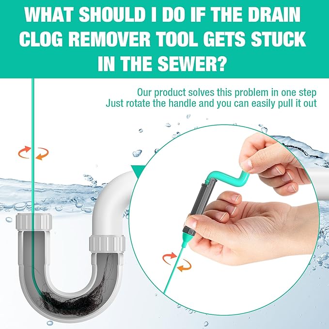 Rotating Handle Drain Snake - 40 Inch Steel Wire Hair Clog Remover, Heavy Duty Flexible Plumbing Snake for Shower, Sink, Toilet, Bathroom & Kitchen Drain Cleaner Tool