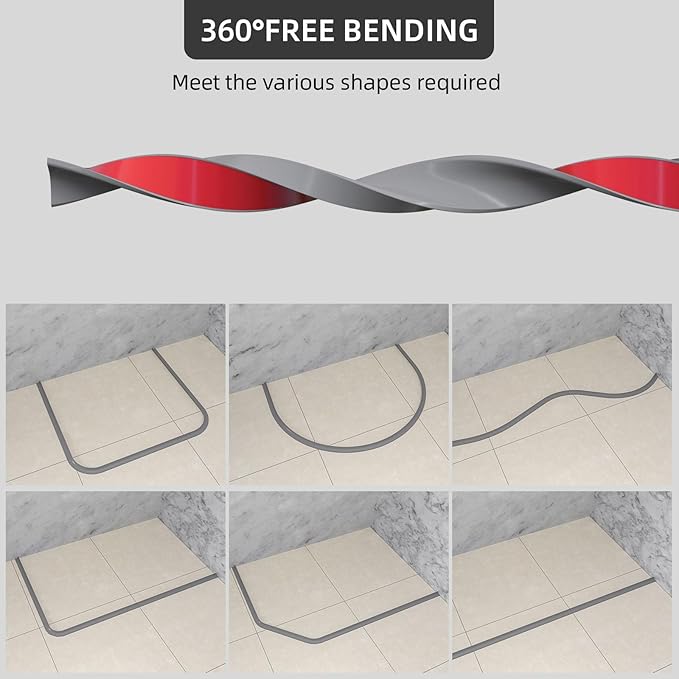 39Inch Collapsible Shower Threshold Water Dam Barrier, Self Adhesive Silicone Waterproof Shower Barrier Water Strip Dam for The Gap Between the Shower Kitchen Countertop Sink and Cooktop