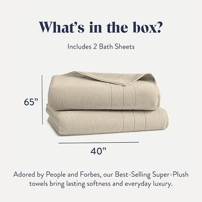 Brooklinen Super-Plush Turkish Cotton Bath Sheets - Set of 2 - Cotton, 820 GSM, Highly Absorbent, Machine Washable, Perfect for Home & Bathroom (40" x 65", Stone)