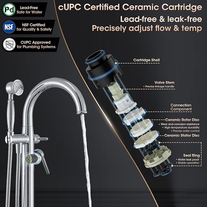 Free Standing Bathtub Faucet Brass Bathtub Faucets High Flow Soaker Tub Faucet with Vintage Handheld Sprayer Polished Chrome
