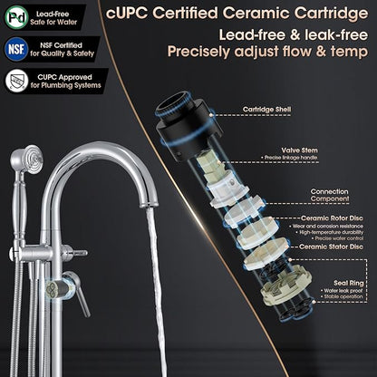 Free Standing Bathtub Faucet Brass Bathtub Faucets High Flow Soaker Tub Faucet with Vintage Handheld Sprayer Polished Chrome