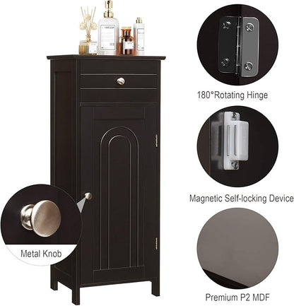 DORTALA Bathroom Floor Cabinet, Free-Standing Wooden Floor Storage Cabinet w/Large Drawer & 2 Adjustable Shelves, Morden Side Storage Bathroom Organizer Cabinet for Living Room, Brown