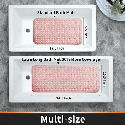 Yimobra Non Slip Bath Mat, Super Strong Suction Cups,34.5"x15.5"Long Tub Mat with Drain Holes, Machine Washable Fast Draining Shower Mats, Bathroom Essentials,Pink