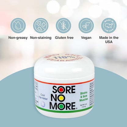 Sore No More Cool Relieving Gel for Aches & Pains in Muscles & Joints associated with Strains, Bruises & Sprains | Absorbs Quickly with a Refreshing Lemon Aroma | 4 oz Jar