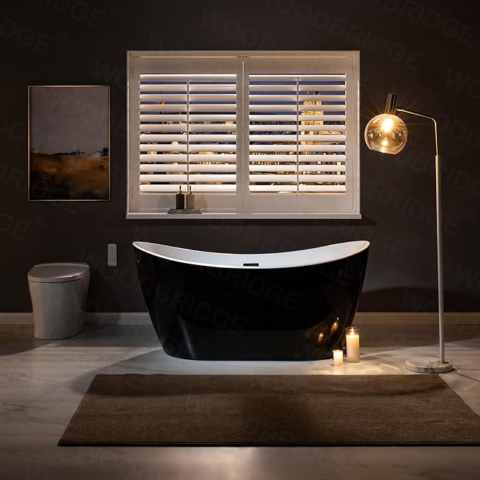 WOODBRIDGE 59" Acrylic Freestanding Bathtub Contemporary Soaking Tub, Black Acrylic(Matte Black Drain/Overflow),BTA1816-MB