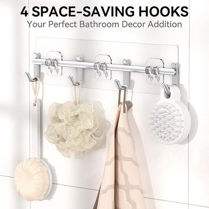 YASONIC Shower Caddy, Large Capacity Bath Organizer with Soap Holder and 12 Hooks, 6 Pack Rustproof Bathroom Shelves for Inside Shower, No Drilling&Sleek Bathroom Organizers and Storage Silver