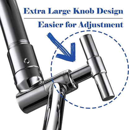 Chrome Shower Arm Extension - 13'' Adjustable Height & Range, Universal Connector, Locking Nuts