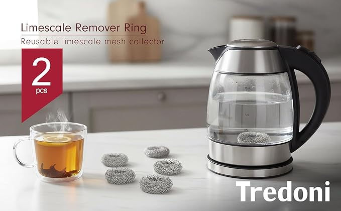 Tredoni 2 Reusable Limescale Remover Ring 0.8x1.6 - Boiler/Kettle Furring Descaler Stainless Steel Mesh 2x4cm (2)