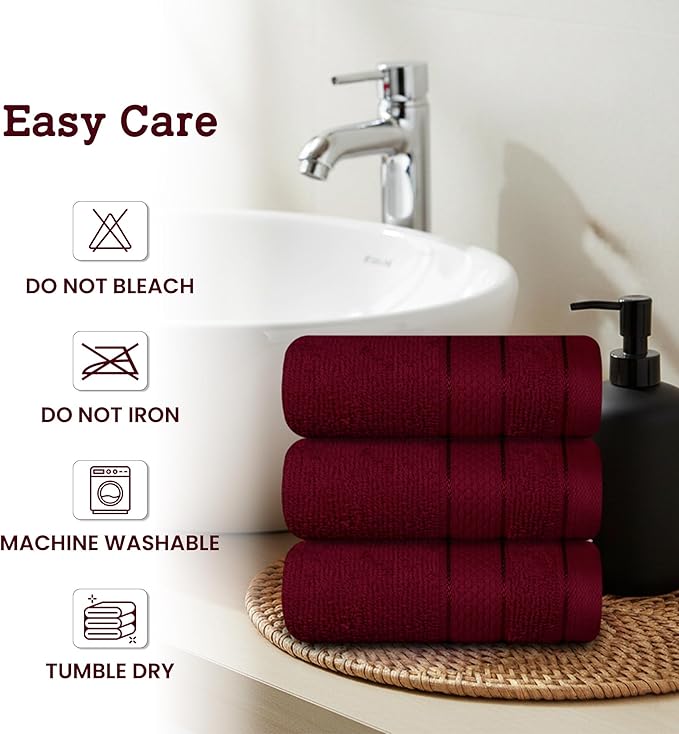 Casa Lino Face Towels & Body Wash Cloths for Showering - 100% Cotton Wash Cloths for Bathroom - Highly Absorbent & Quick Drying Washcloth Set - Cotton Washcloths 24 Pack (12" x 12") - (Burgundy)