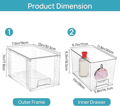 Vtopmart 4 Pack Large Stackable Storage Drawers,Easily Assemble Acrylic Bathroom Closet Undersink Organizers and Storage,Plastic Bins for Kitchen Cabinets,Pantry,Makeup,Medicine Organization