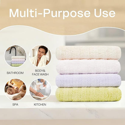 Vie Triomphe Facial Towels Washcloth (Green+Pink+Purple+Yellow) Luxury Hand Towels for Bathroom,100% Cotton Quick Dry Absorbent Soft Hand Towel Set 13.38 * 31.49 Inch Wash Clothes;