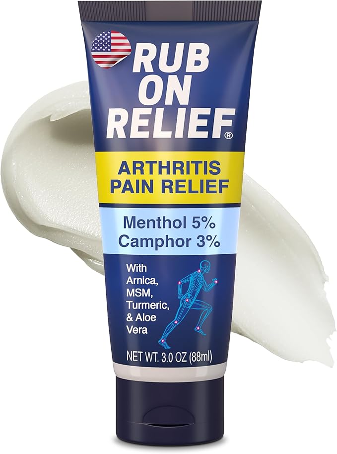 RUB ON RELIEF Topical Pain Relief Cream - Non-Greasy Joints Pain Cream for Knees, Shoulders & Back, Targeted Arthritis & Muscle Aches with Arnica, MSM, Turmeric, Aloe Vera, & Castor Oil- 3 oz (1 Pack)