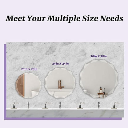 Bathroom Mirror for Wall, 20" x 20" Oval Bathroom Vanity Mirror, Beveled Edge Frameless Wall Mount Vanity Mirror, Wall Decorative Irregular Beveled Edge