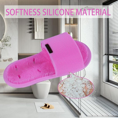 Shower Foot Scrubber with Non-Slip Suction Cups, Silicone Bristle Shower Foot Cleaning Brush Slipper for Spa Massager Exfoliating Dead Skin Remover (1 PCS) (Pink)