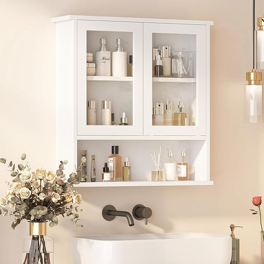 Modern Hanging Bathroom Cabinet, Sturdy Wooden Medicine Cabinet with Buffering Hinge & Anti-Scratch Door, Space-Saving Wall Mounted Over Toilet (Acrylic-Insert Panel Door)