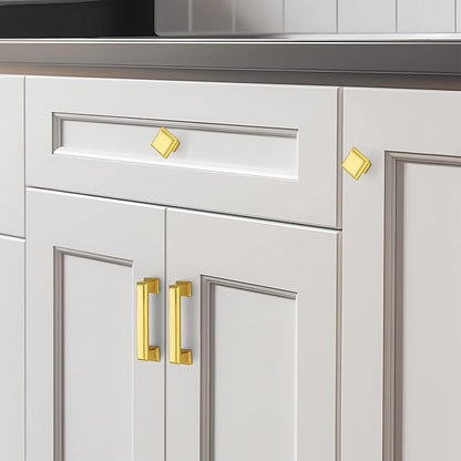 Ravinte Hardware 15 Pack Kitchen Cabinet Pulls Square Drawer Single Hole Handles Brushed Brass for Cupboard Gold Dresser Solid