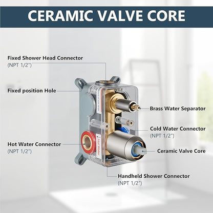 Aolemi Shower Faucet Set Rain Shower System with Handheld Spray Bathroom Shower Combo Rough-in Valve and Shower Trim Kit Included Brushed Nickel 16 Inch Wall Mount Shower Head