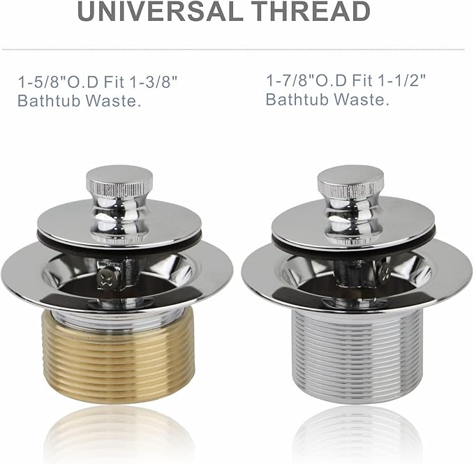 Chrome Tub Drain Lift &Turn Tub Trim Set with Two-Hole Overflow Faceplate Conversion Kit Assembly, Hidrop Bathtub Drain Replacement Trim Kit and Universal Fine/Coarse Thread, Chrome Plated