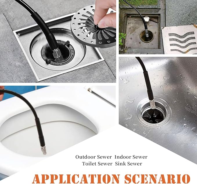 Sewer Jetter Kit for Pressure Washer, 100FT Drain Cleaner Hose 5800PSI with 1/4 Inch NPT Corner, Rotating Nozzle and 4 Different Button Nose Sewer Jet Nozzles, Waterproof Tape and 2 Spanners (Black)