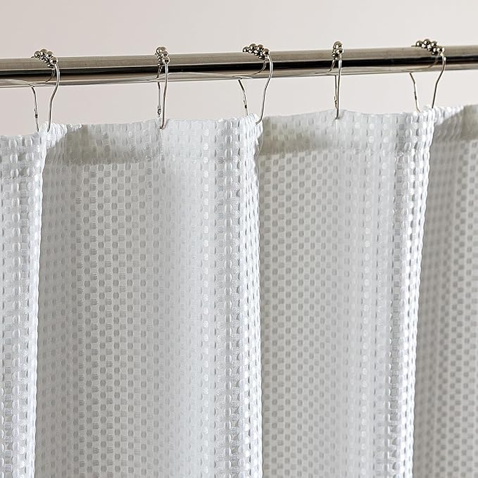 SLEEP ZONE Shower Curtain Liner, Waffle Shower Curtains for Bathroom, Heavy Duty Thick Fabric Shower Curtains - 285GSM Luxury Weighted Polyester Bath Curtain, 72" × 78" (Pure White)
