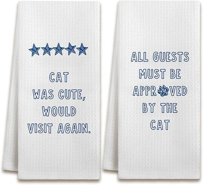 Funny Cat Kitchen Dish Towels, Cat Lover Mom Lady Gifts, Guest Bathroom Decor, Pet Lover Gifts Hand Tea Towels for Bathroom Kitchen, 16x24 Inches Set of 2