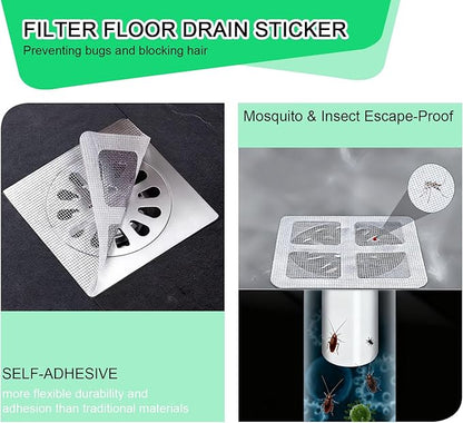 60 Pack Disposable Shower Drain Hair Catcher Mesh Stickers, Square 3.93 Inches, Suitable for Drain Strainers in Bathrooms, Bathtubs, Kitchen Sinks, Washbasins.