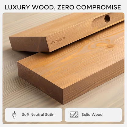 Homeforia 12 inch Golden Oak Floating Shelf, High End Solid Real Wood 12inch Small Floating Shelves for Wall Mounted, Oak Wooden 12in Floating Shelves, Heavy Duty Bracket, 12 X 6.5 X 1.75 in, Set of 2
