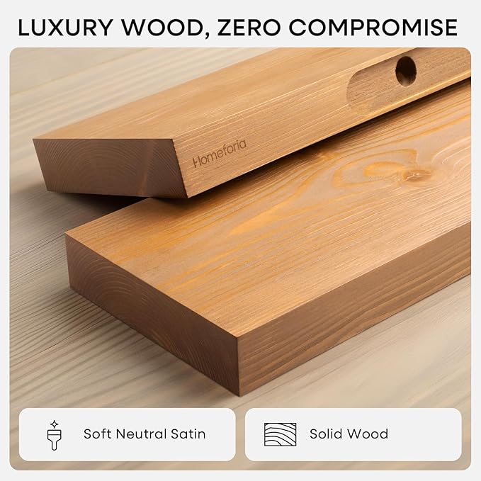 Homeforia 18 inch Golden Oak Floating Shelf, High End Solid Real Wood 18inch Small Floating Shelves for Wall Mounted, Oak Wooden 18in Floating Shelves, Heavy Duty Bracket, 18 X 6.5 X 1.75 in, Set of 4