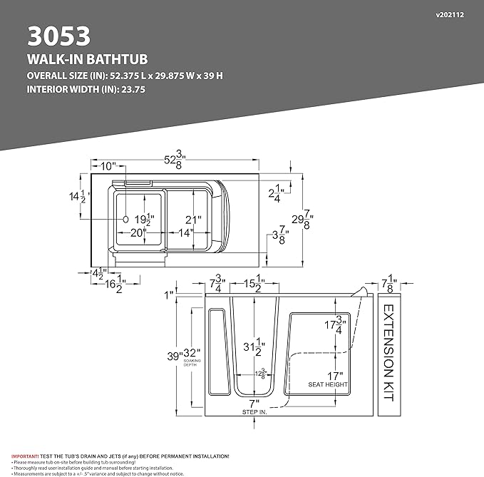 ANZZI Walk-In Whirlpool & Air Bathtub Acrylic White 52.375x29.875 In Left Drain Fast Fill, Powered Drain, 39 Jets, Chromatherapy, Aromatherapy, ADA Compliant Seat, Grab Bar | AMZ3053LWD