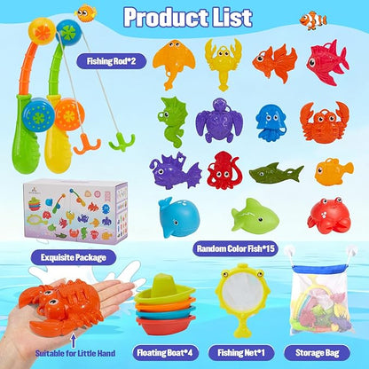 Bath Toys for Kids Ages 1-3, 22 PCS Mold-Free Toddler Bath Toys with Fishing Toy Game Fishing Pole Rod Net & Boats& No Hole Tub Toys with Mesh Bag, Water Pool Toys for Kids Ages 1 2 3 4 5 6 Years Old