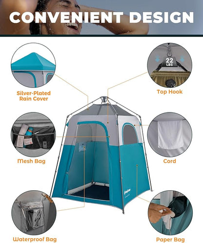 KingCamp Instant Shower Tent, Portable Superior Stable Privacy Shelter, Large Room Outdoor Toilet Tent with Floor for Beach, Camping & Hiking, Setup in Under 60s