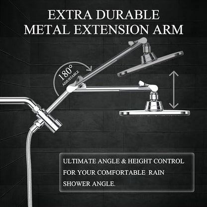 Veken 14" Wide Rain Shower Head with Handheld, High Pressure Handheld Shower Heads with Multi Spray Modes, Rainfall Combo with Metal Extension Arm,Detachable Dual Shower, Extra Long Hose,Silver Chrome
