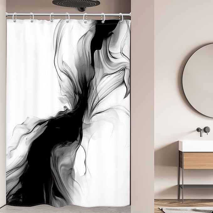 Cinbloo Small Stall RV Black and White Shower Curtain 48Wx72H Abstract Marble Modern Ombre Grey Gray Bathroom Curtain Set Minimalist Chic Simple Cool Neutral Bath Bathroom Accessories Decor