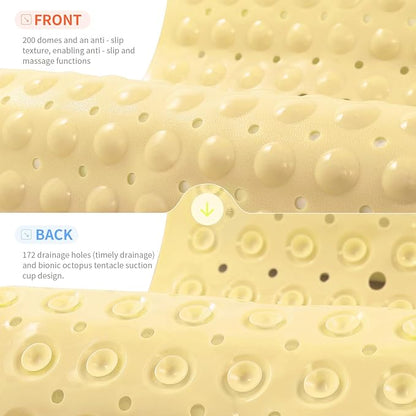 Anti-Slip Bathtub Shower mat, 39.3×15.7 inch（Approximately 100 × 40cm） Soft Oversized Machine Washable Non-Slip Bathtub mat with Drainage Holes, Bathroom Floor Suction Cup.（1-Opaque Light Yellow）