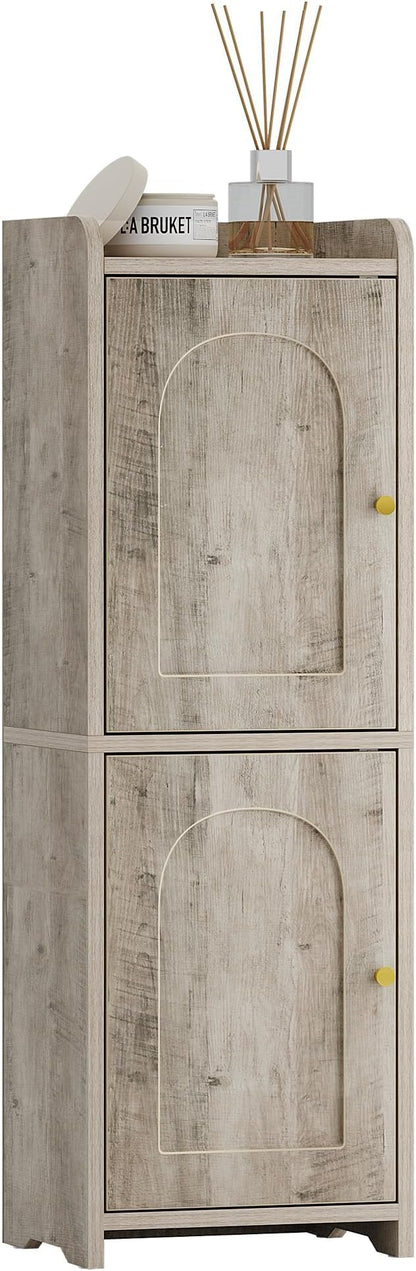 Bathroom Storage Cabinet, Corner Floor Cabinet with 2 Doors and Adjustable Shelf, Narrow Toilet Paper Cabinets, Bathroom Organizer for Small Spaces, 7.9" D x 9.8" W x 29.5" H Greige