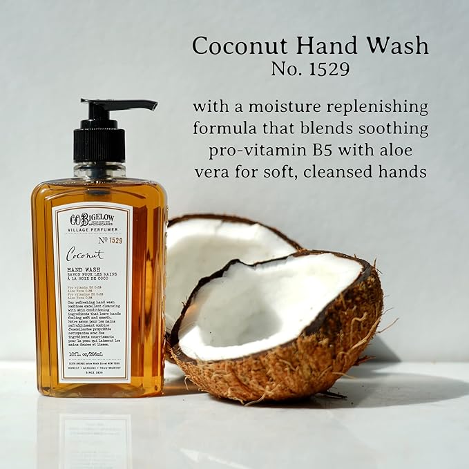 C.O. Bigelow Coconut Hand Wash, Village Perfumer Liquid Hand Soap with Aloe Vera & B5, 10 Fl Oz