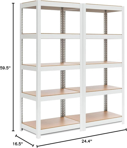 HOMEDANT House 5 Tier Laminated Metal Shelving Unit Adjustable Storage Utility Rack Heavy Duty Shelves Organization Multipurpose Shelf Kitchen Garage Pantry Closet (2, (S) 24.4" W, White)
