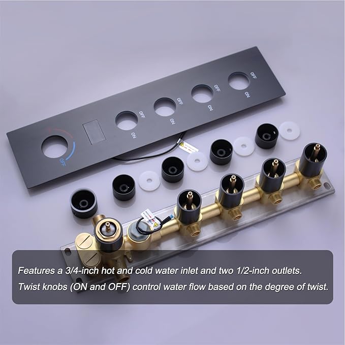 Temperature Display Oil Rubbed Bronze Shower System, Push Button Shower Faucet with Handheld Spray, Ceiling Mount 12 Inch and 8 Inch Wall Mount Shower Head, 6 PCS Body Jet