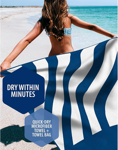 VENTURE 4TH Microfiber Beach Towel: Quick-Dry, Compact, Sand-Free, Absorbent, Sandproof and Lightweight - Perfect for Camping, Beach, and Roadtrips (Dark Blue Stripes Design | 35x78 inches)